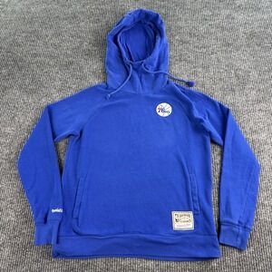 Philadelphia 76ers Hoodie Womens Medium Blue Mitchell & Ness NBA Pullover Logo